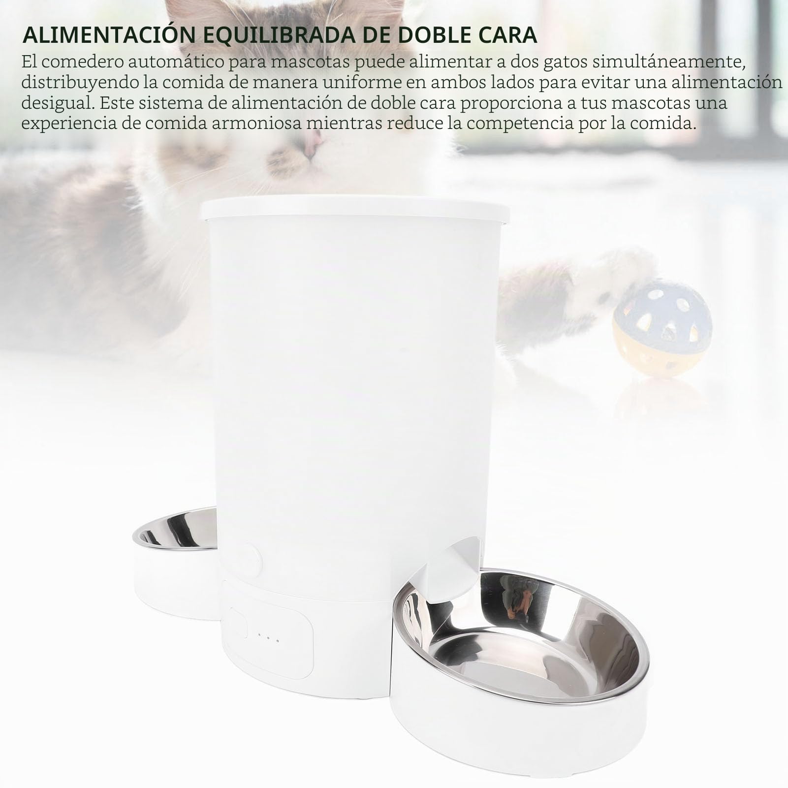 Total Machine Cat Dispensador de Alimentos Automático para Gatos y Perros, 3L, WiFi 2.4g, Tazón Doble, hasta 12 Porciones/6 Comidas por Día