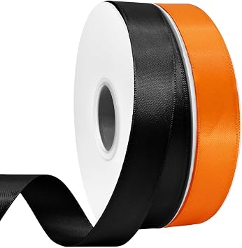Black Orange Satin Ribbon 7/8 Inch 50 Yards Double Faced Polyester Satin Ribbons for Gift Wrapping DIY Crafts Weddings Invitations Flower Bouquet Bow Making Home Decor Sewing