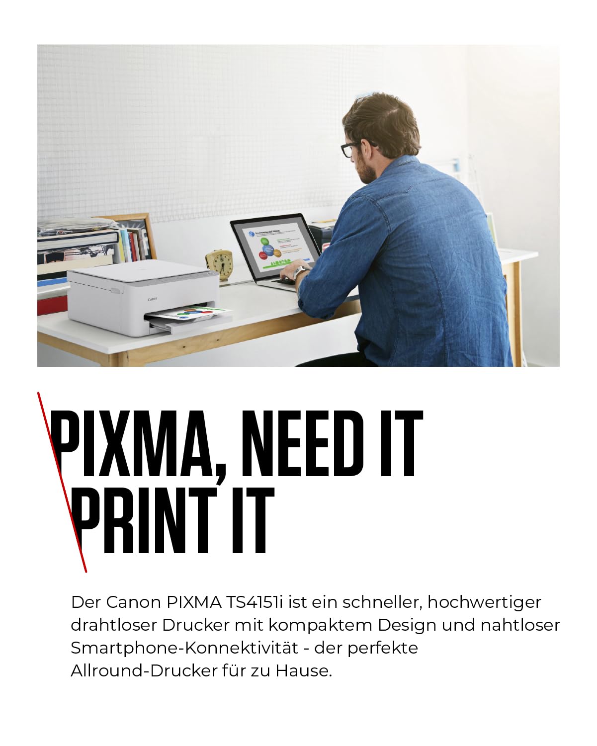 Canon PIXMA TS4151I -WLAN-Multifunktionsdrucker mit Papierkassette und Frontbedienung & Duplexdruck | Kabelloses Drucken vom Smartphone leicht gemacht PIXMA Print Plan kompatibel