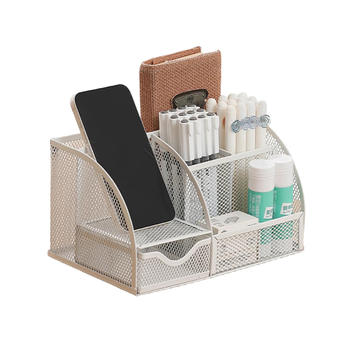 Organiseur de papeterie en maille blanche pour trier les crayons