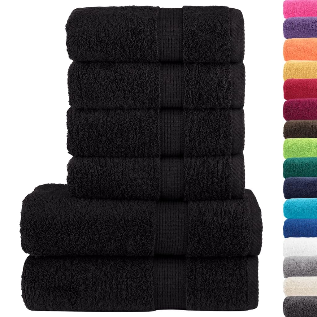 Juego de 6 toallas de mano SOLUND negro de 600 g/m² de algodón absorbente con práctico sistema de fijación para colgar para el hogar y el comercio