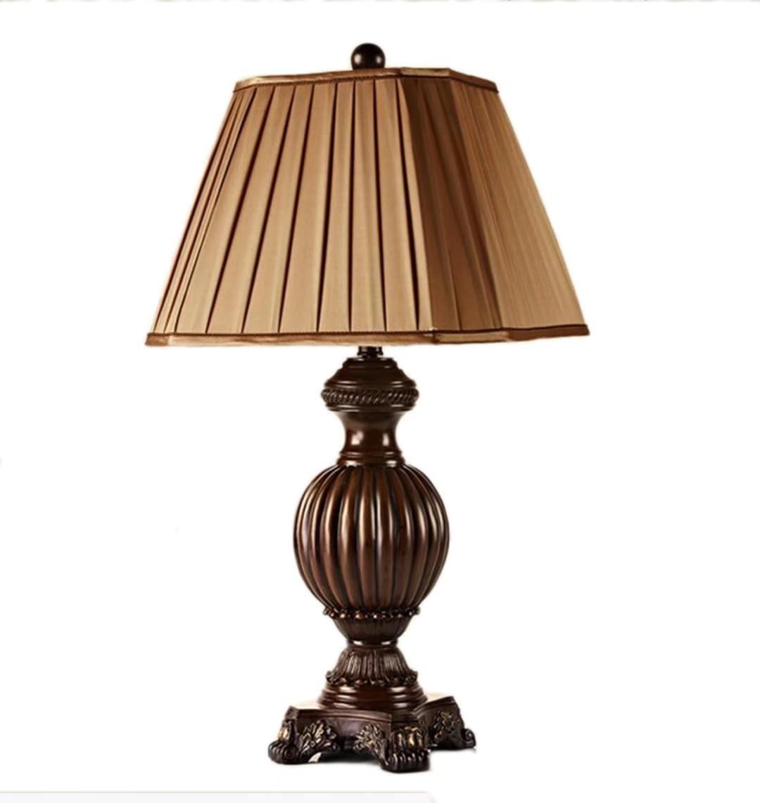 Desk Lamps with Plug in Retro Button Switch Resin Lamp Body Cloth Lamp Cover Bedroom Bedside Lamp Rural Living Room Table Lamp