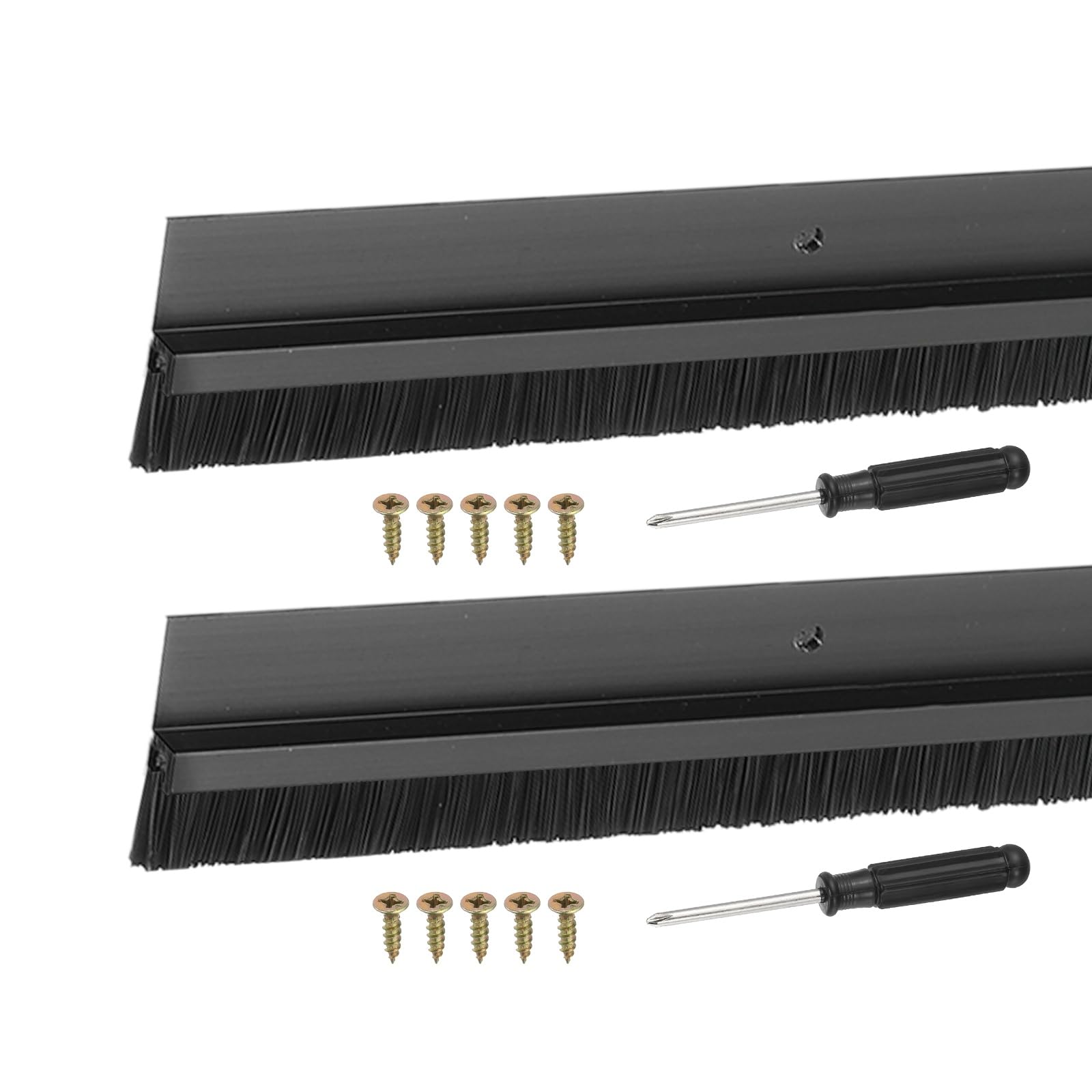 YELARXI Door Sweep Aluminum Alloy Brush Sweeps, 15mm Black PP Brush 1000 x 40mm Fit for Gaps of Door Bottom - H-Shape Holder (2 Pcs, Black)