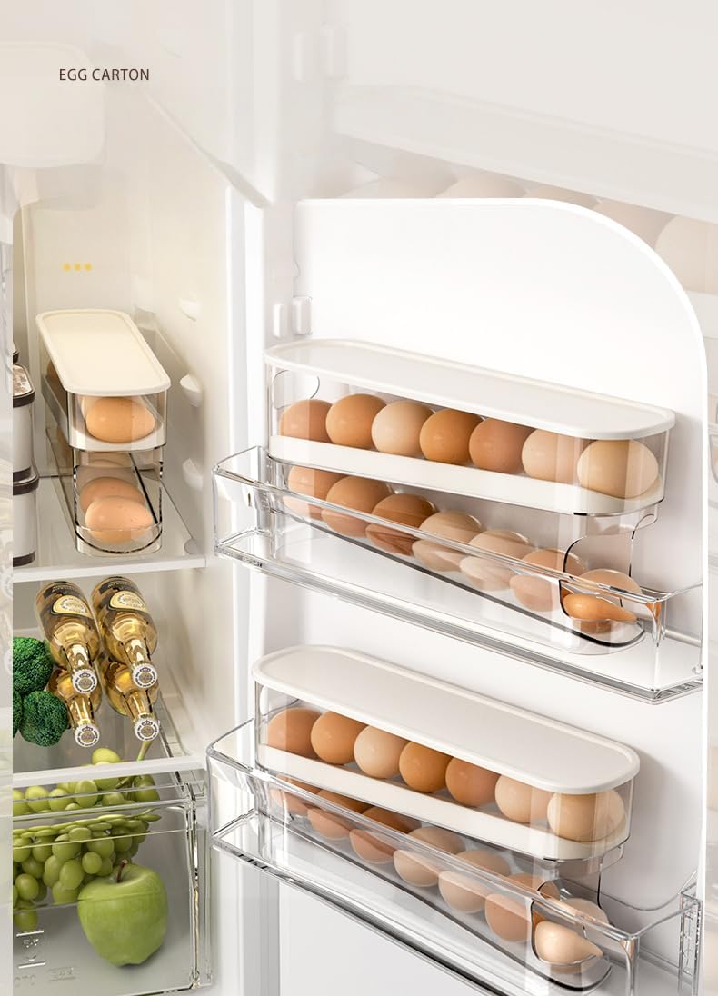 Clear Refrigerator Egg Holder, Stackable 12-Egg Storage Container with Lid – Double Layer Kitchen Organization Tray, BPA-Free Plastic, Space Saving Egg Bin for Fridge Door or Shelf