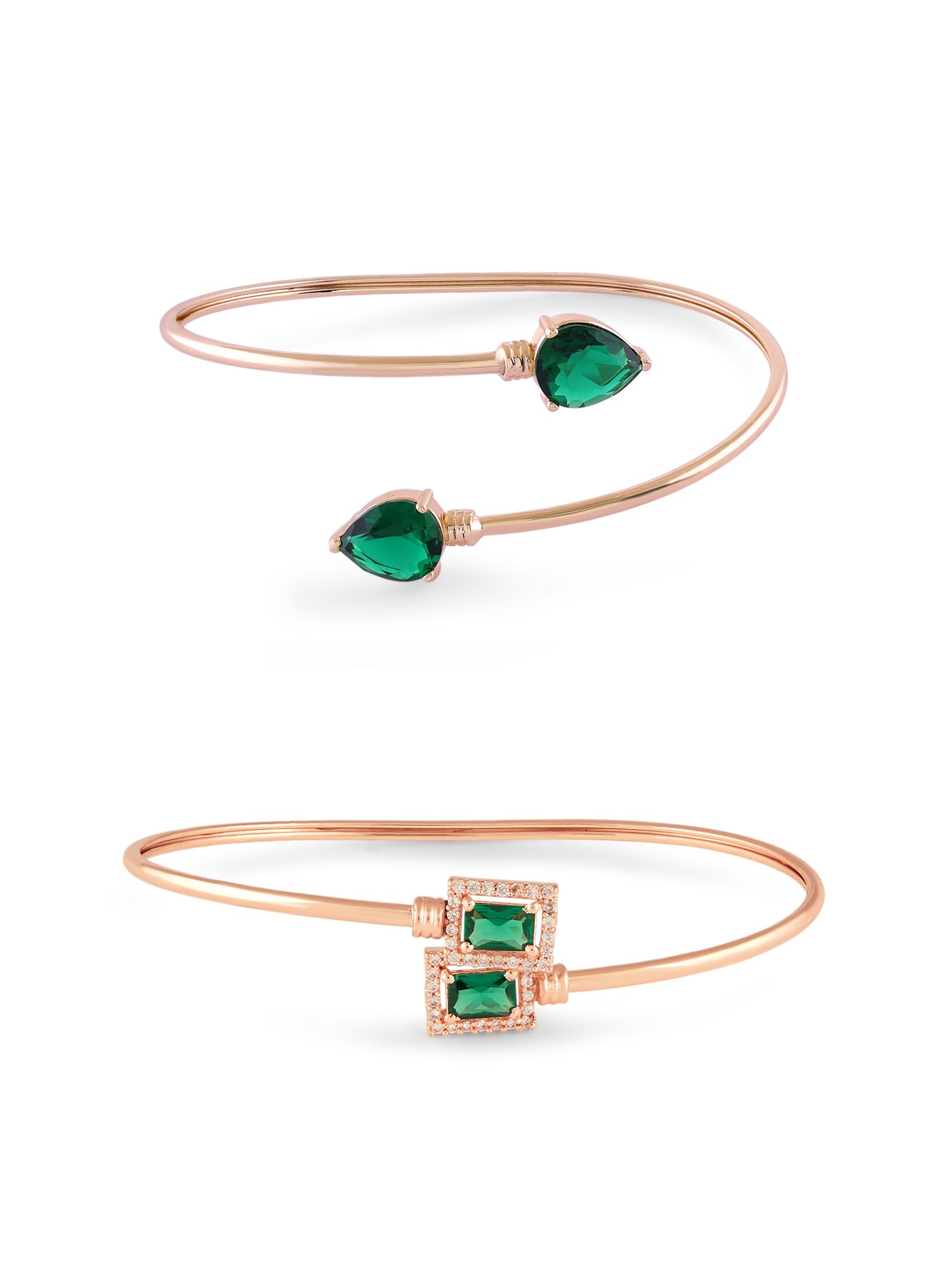 ZAVERI PEARLS Set of 2 Green Dazzling Cubic Zirconia Contemporary Brass Kada Bracelets For Women-ZPFK18314 (B0D6WF5R56) Amazon Price History, Amazon Price Tracker