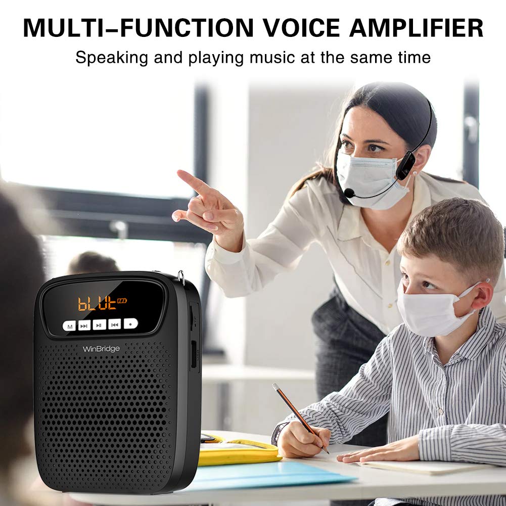 15W Voice Amplifier with Wireless/Wired Microphones for Teacher, Portable Bluetooth Headset Mic