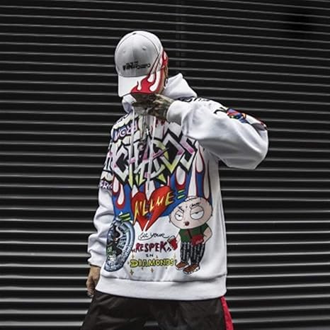 Amazon Co Jp Huanglihong Sjop フード付きのセーターの潮のブランドのメンズヨーロッパとアメリカのハイストリートヒップホップゆるいパーカーを印刷フルバージョン本体の落書き Color White Size S 服 ファッション小物 Amazon Co Jp Huanglihong Sjop フード付きのセーターの潮のブランドのメンズヨーロッパとアメリカのハイストリートヒップホップゆるいパーカーを印刷フルバージョン本体の落書き Color White Size S 服 ファッション小物