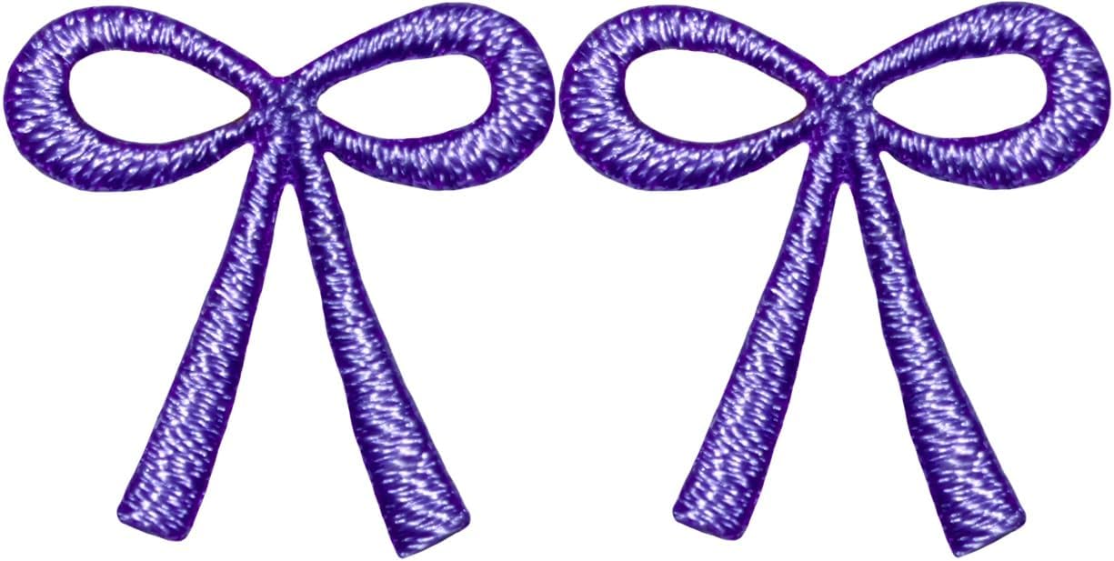 Set 2 of Small Cute Mini Ribbin Lovely Tie Bow Hair Rope Kids Children Tiny Decal Decorative Repair Clothing Bags Applique Sew Iron on Embroidered Patches (RIBBIN-01-MINI2) (Purple)