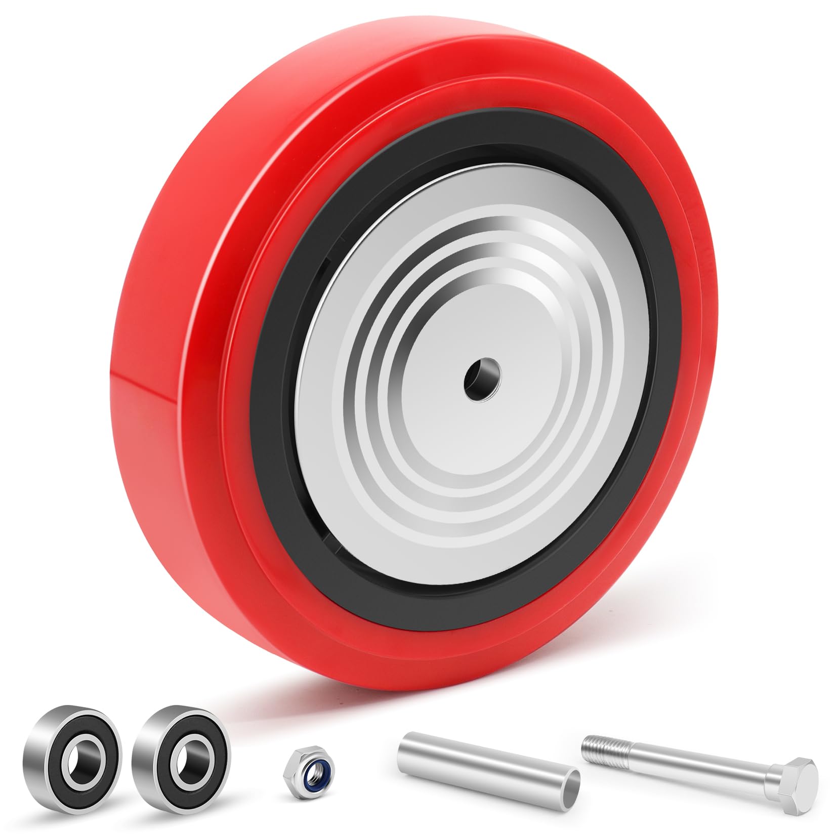 Nefish 8 Inch Polyurethane Caster Wheel Polyurethane on Polyolefin Core Wheels with Double Ball Bearing and Dust Cover 1/2" Bore 1100 lbs Capacity Per