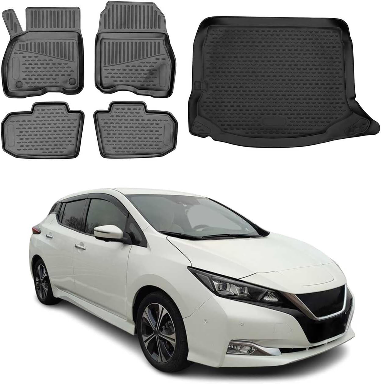OMAC Floor Mats & Cargo Liner Full Set for Nissan Leaf 2018-2025 All Weather Black