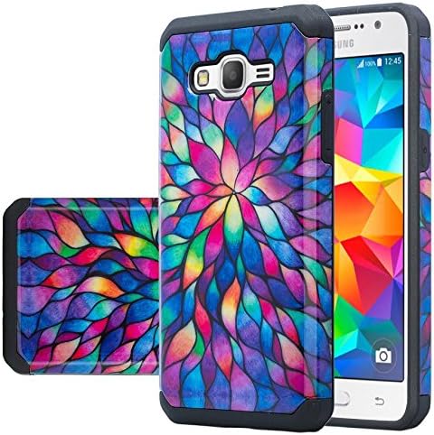 GALAXY WIRELESS for Galaxy Grand Prime Case, Samsung Galaxy Go Prime [Shock Absorption] Hybrid Dual Layer Defender Protective Cover for Galaxy Go Prime Pho Cover for Galaxy Grand Prime, Rainbow Flower