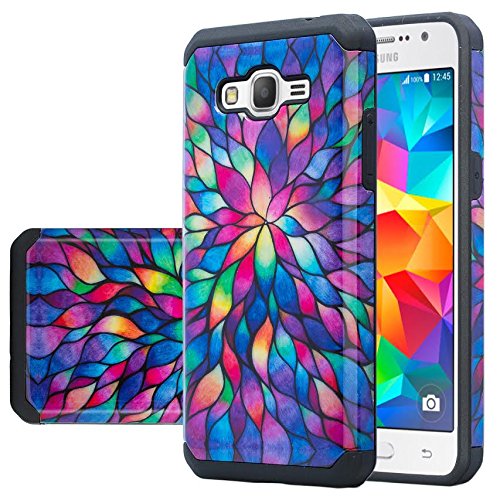 GALAXY WIRELESS for Galaxy Grand Prime Case, Samsung Galaxy Go Prime [Shock Absorption] Hybrid Dual Layer Defender Protective Cover for Galaxy Go Prime Pho Cover for Galaxy Grand Prime, Rainbow Flower