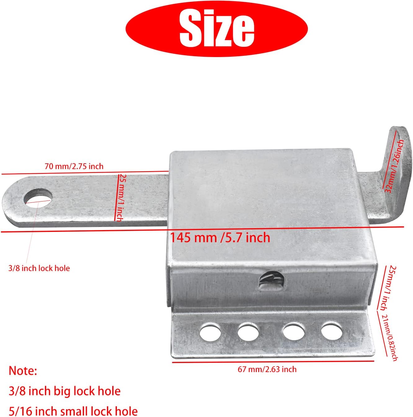 Heavy Duty Garage Door Side Lock, Galvanized Steel Inside Deadlock, Garage Door Locking Slide Latch for Most Garage Door (1PC)