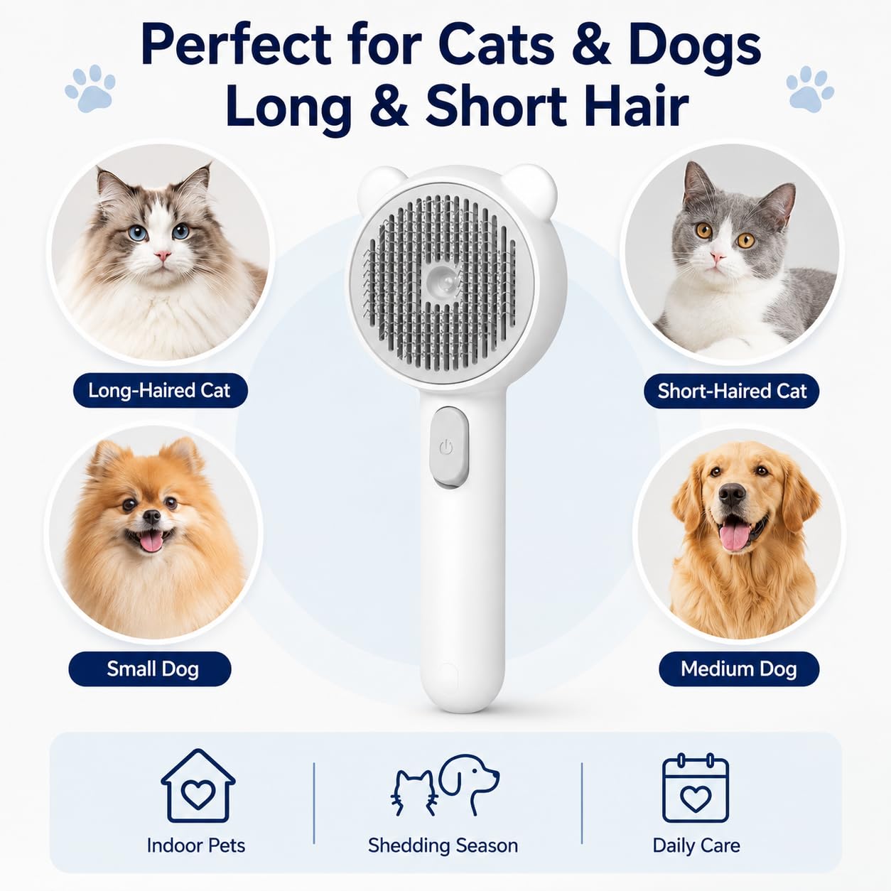Cat & Dog Brush for Shedding 3-in-1 Deshedding Grooming Brush with Water Spray Mist for Loose Fur Rechargeable Pet Hair Removal Comb with Massage Bristles for Long & Short Hair Small Dogs & Cats