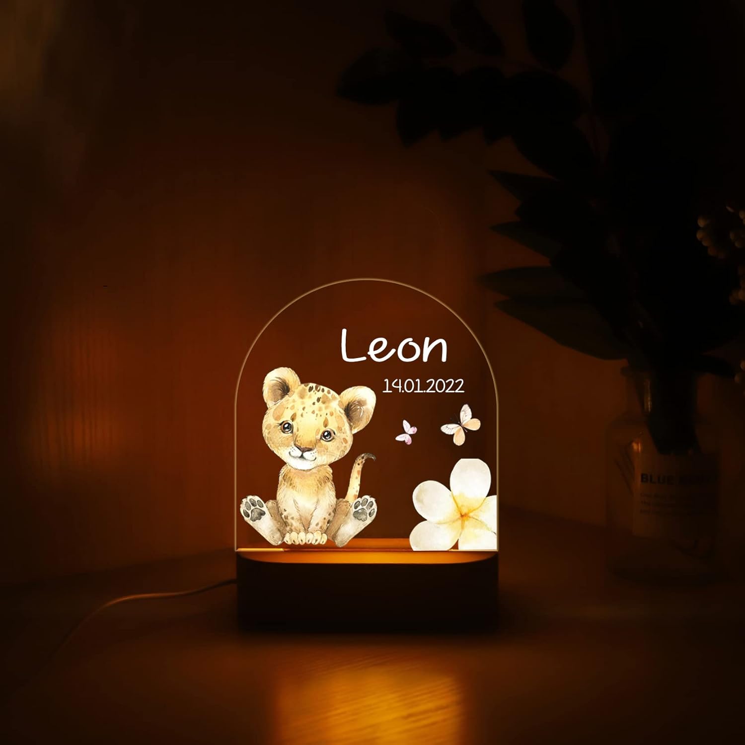 Personalized Baby Jaguar Acrylic Night Light, Baby Room Decor, Custom Led Leopard Night Light, Gift for Baby and Toddler, Baby Boy Girl Gift, Baby Birthday Gift