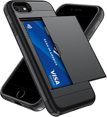 Qinmay Compatible with iPhone SE Case 2022/2020/3rd/2rd & iPhone 8/7 Case with Card Holder, Dual Layer Shockproof,Heavy Duty Protective Hidden Slot Slim Wallet Phone Cover,Black