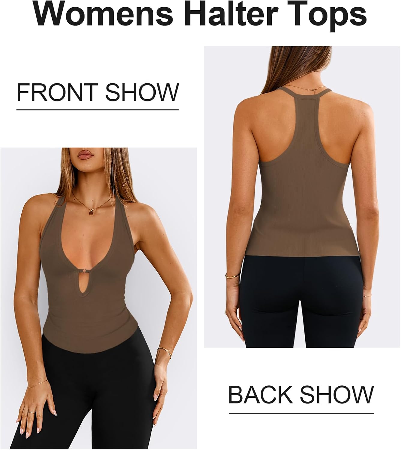 Womens Sexy Deep V Neck Halter Tops for Women Ribbed Racerback Tank Slim Fit Trendy Y2k Summer Going Out Sleeveless Top - Image 3