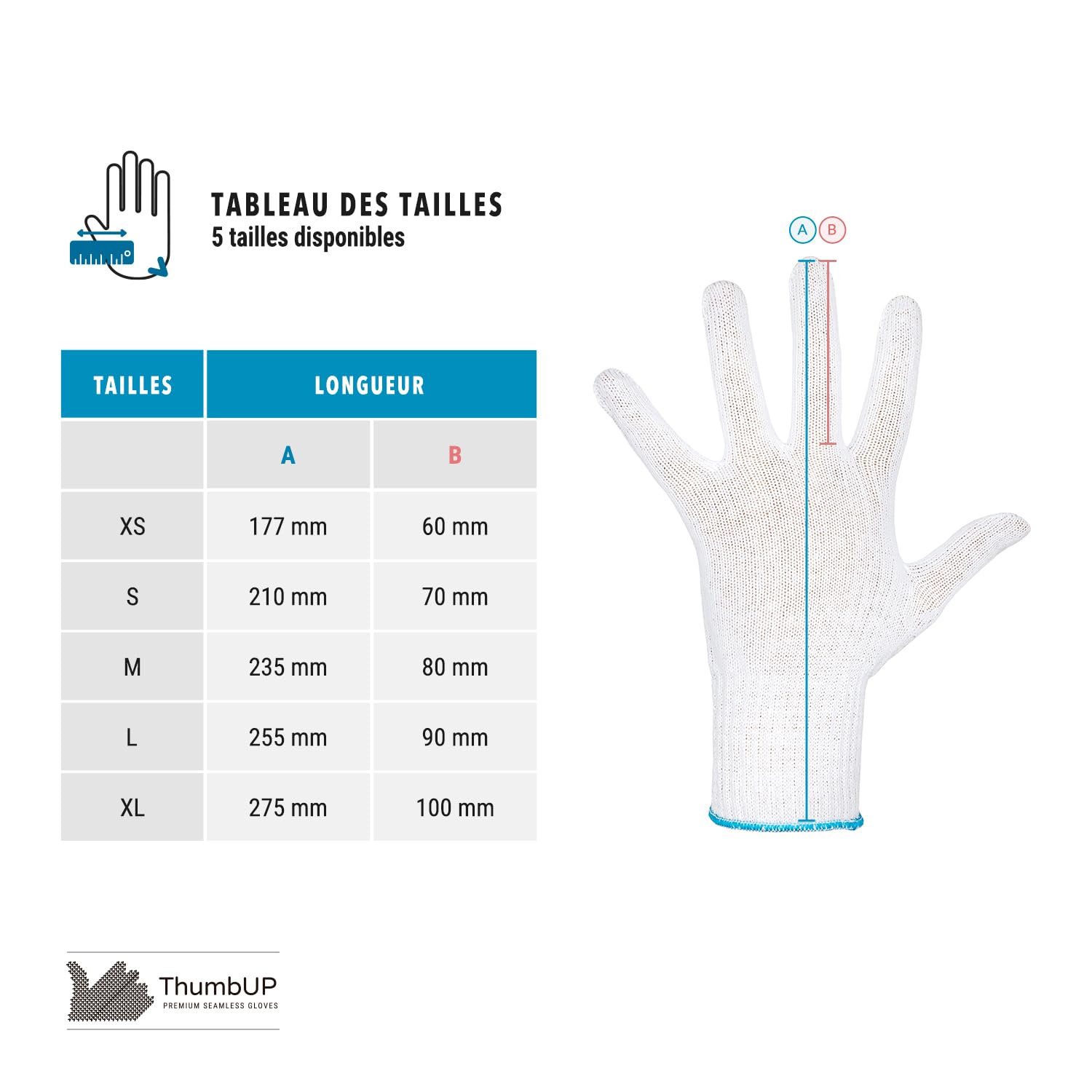 ThumbUP - Supersoft - 12 paires de Gants de travail, 100% coton doux, durables, sans couture, gants dermatologiques, pour peau sensible, poignets élastiques, lavables, Candid White, taille L