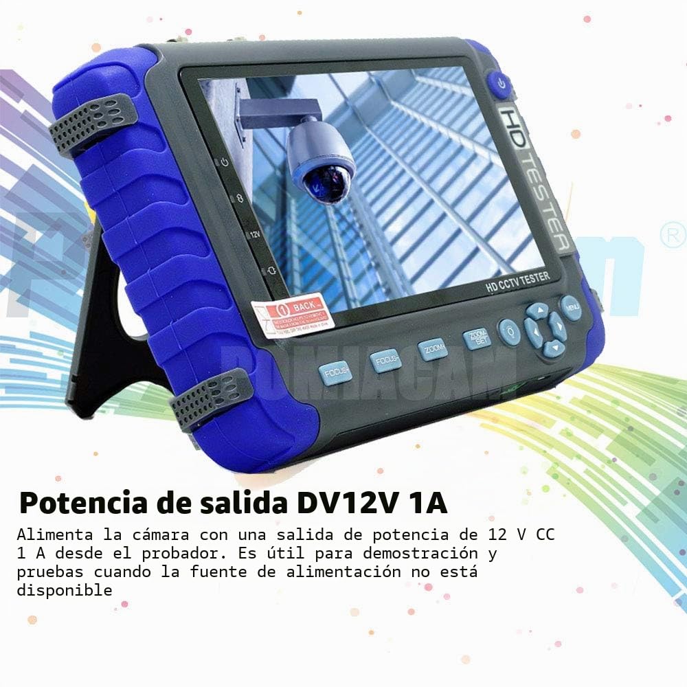 Profesional CCTV Tester IV8C 5 pulgadas 5MP AHD TVI 4MP CVI CVBS Tester de cámara de seguridad Probador coaxial HD Monitor de video con controlador PTZ Prueba de cable UTP DC 12V Salida