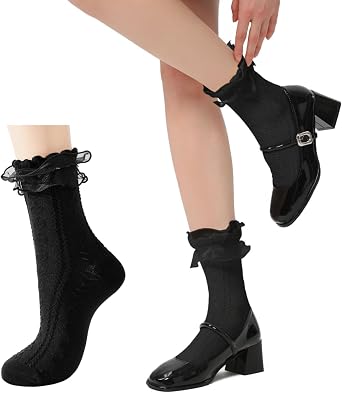 Zando Womens Ruffle Socks Lace Frilly Ankle Socks - Soft Stretchy Cute for Dress Shoes, Sneakers, Casual Outfits