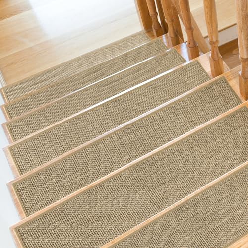 SMILOOL Stair Treads Non Slip for Wooden Steps Indoor 15 Pack 8" X 30" Carpet Stairs Runner for Wood Stairs, Stair Tread Rugs with Reusable Adhesive for Dogs Kids and Elders, Machine Washable, Beige by SMILOOL - Image 8
