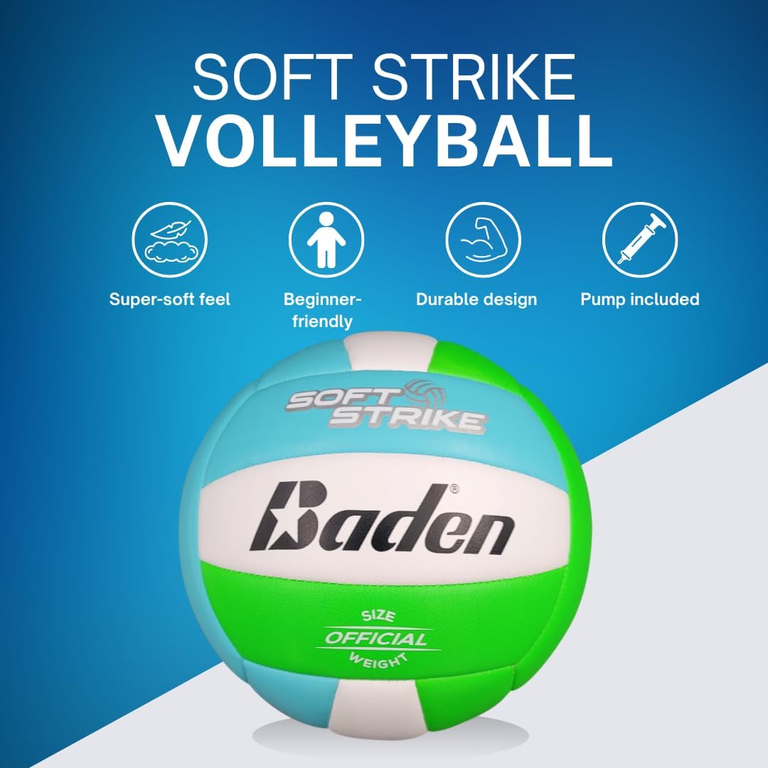 Baden | Soft Strike | Cushioned Synthetic Leather Recreational Volleyball | Indoor/Outdoor for Beginners | Official Size