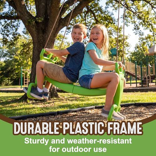 Swurfer Glider Swing for Kids - Outdoor Dual Swingset for Backyard Playset, Back-to-Back Swingset Accessories, Kids Outdoor Play Equipment, Heavy Duty, Easy Install, Up to 150lbs, Age 3+, Green/Brown - Thumbnail 4