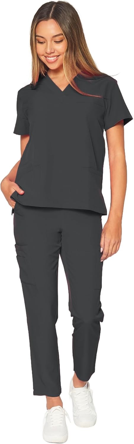 Dagacci Medical Uniform Unisex 4-Way Stretch Scrubs Set Top and Pants
