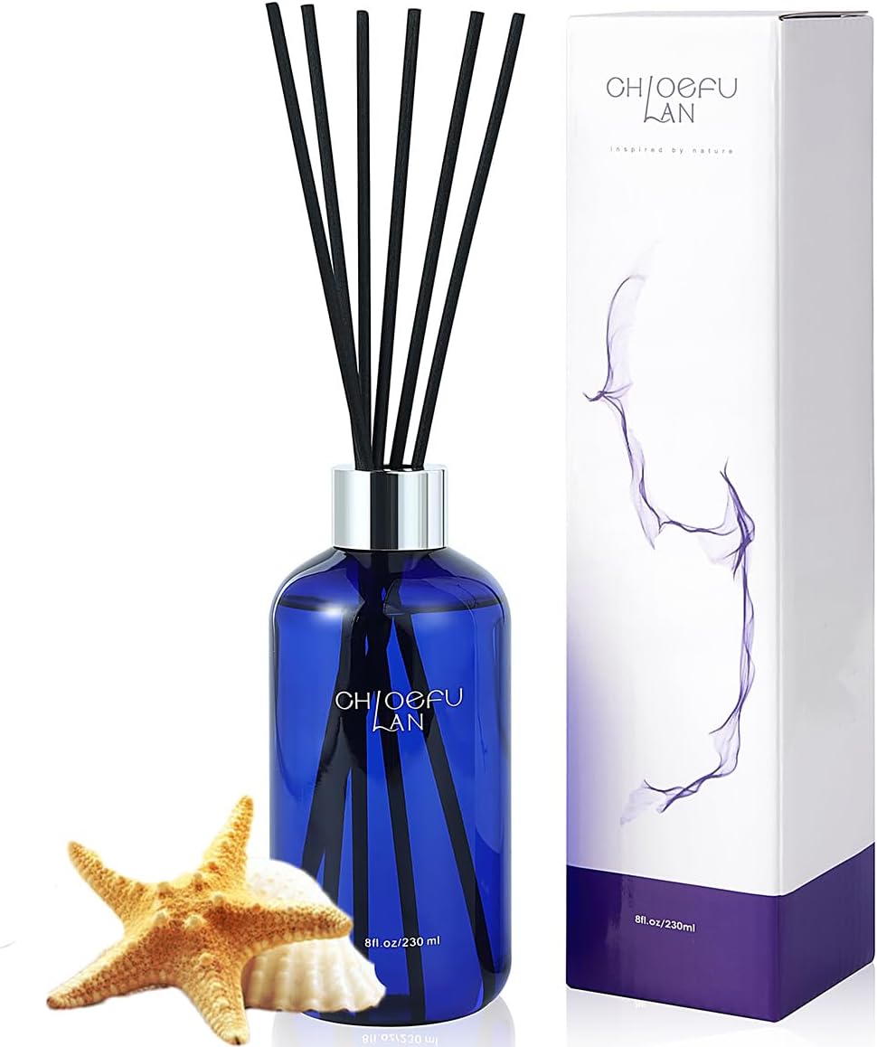 Chloefu LANSea Breeze Reéd Diffuser Set, 8 oz Natural Essential Scented Oil with Diffuser Sticks, Reéd Diffusers for Home, Beach Bathroom Decor, Coastal Room Decor, Non-Toxic Oil Reéd Diffuser