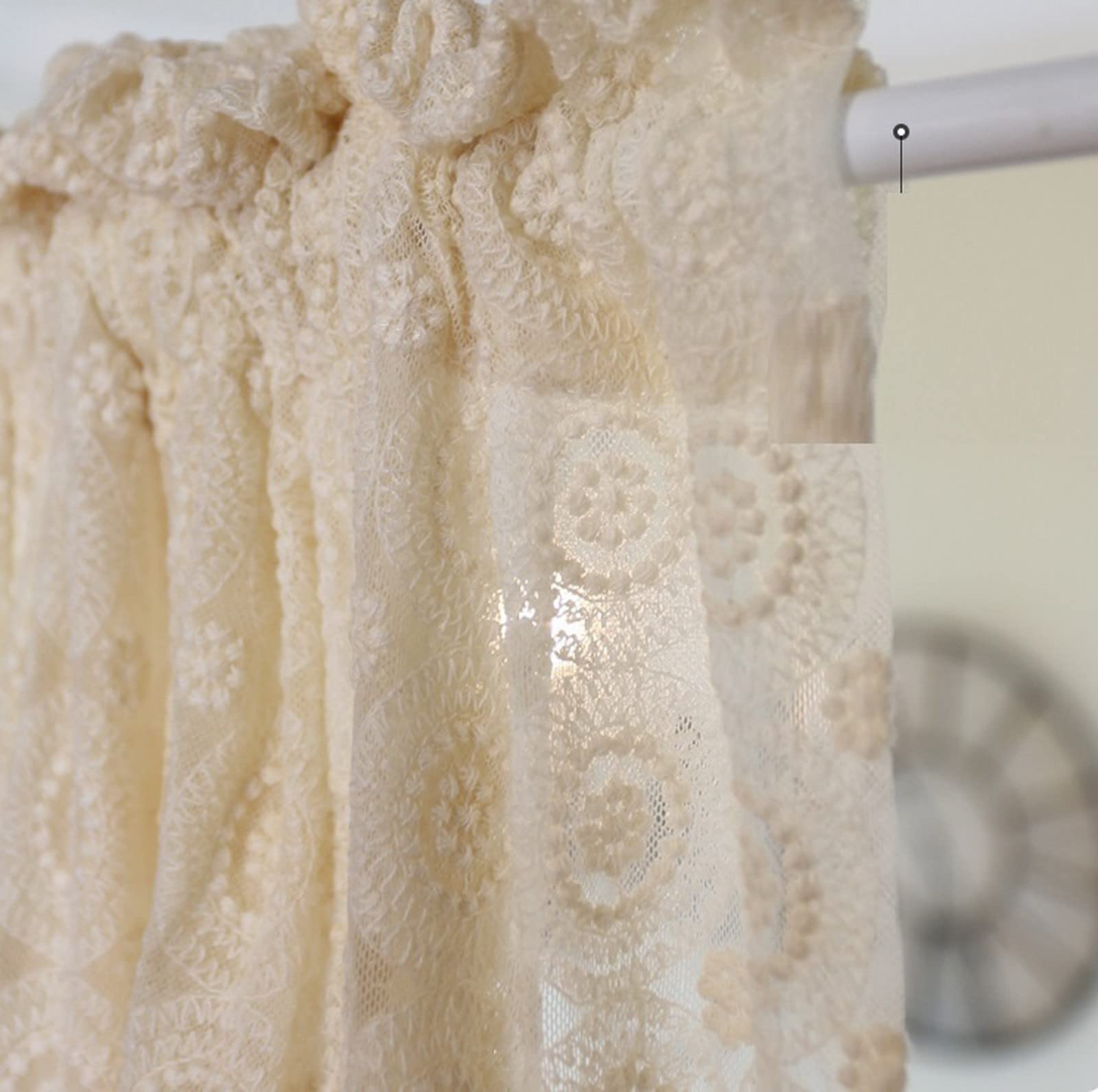 A.Monamour Gardine Scheibengardinen Kurzstores Beige Transparente Voile Spitze Kreis Stickerei Retro Kurzgardinen Küchengardine Küchenvorhang Küche Vorhang Fenster Kurz Stores Bistrogardine