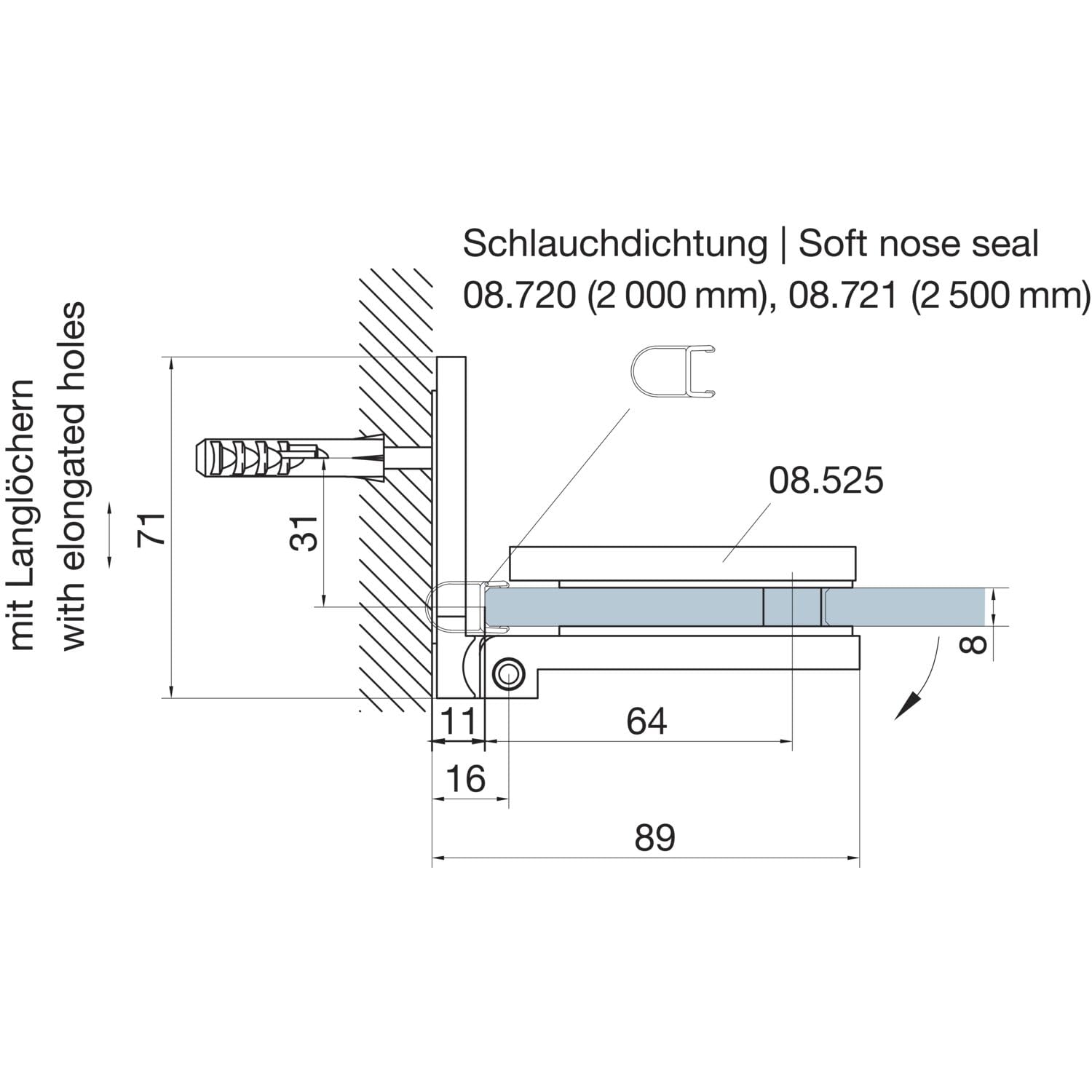 Dorma-Glas Duschtürband Tanora S1 90 Grad Glas-Wand Duschtürscharnier, Messnig glanzverchromt