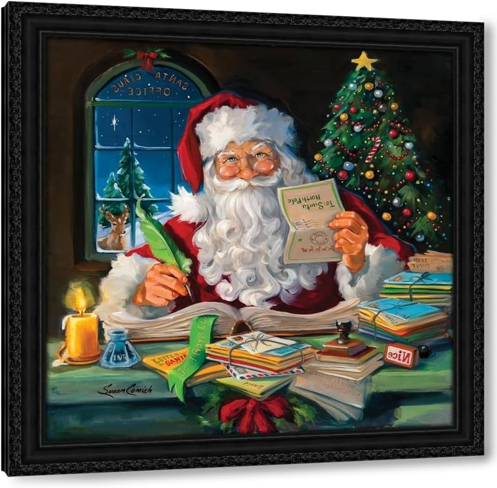 Comish, Susan 28x28 Black Ornate Framed Canvas Art Print Titled: Santas Office