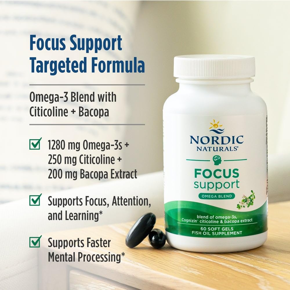 Nordic Naturals Focus Support, 1280mg Omega-3 + Citicoline, Lemon