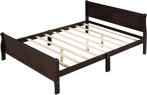 Miniatura 11 de Cama de plataforma de madera con cabecera y estribo, soporte de listones de madera resistente, no requiere somier, montaje simple para niños, niñas,