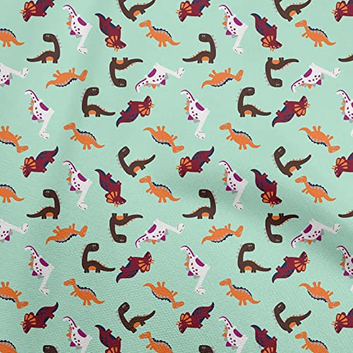 oneOone Velvet Light Mint Green Fabric Colorful Dinosaur Cartoon Dress Material Fabric Print Fabric By The Yard 58 Inch Wide