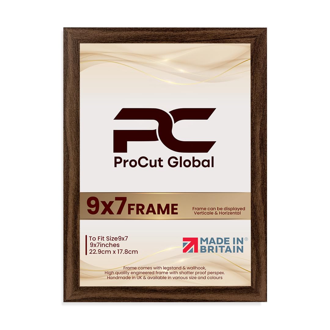 Procut Global 9X7 Walnut Picture Frames – Sleek Wooden Photo Frame with Shatterproof Perspex for Wall or Tabletop – Perfect for Posters, Certificates, Prints–Multiple Sizes & Colors Available — image 1