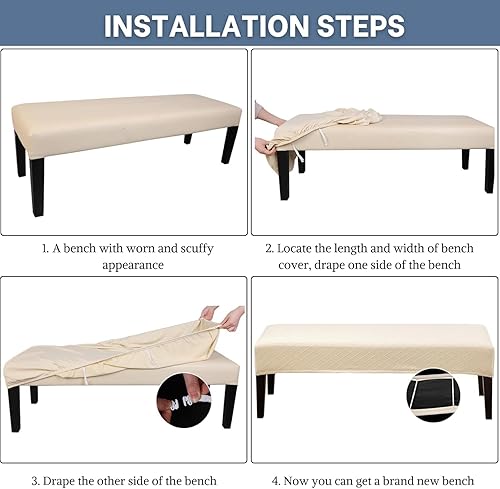 Vista 46 de SearchI Funda para banco de comedor, fundas largas elásticas y lavables para asiento de banco de banco rectangular, para comedor, sala de estar