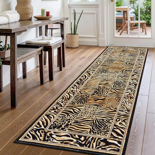 Leopard Runner Rug 2x6, Soft Leopard Patchwork Print Washable Rug