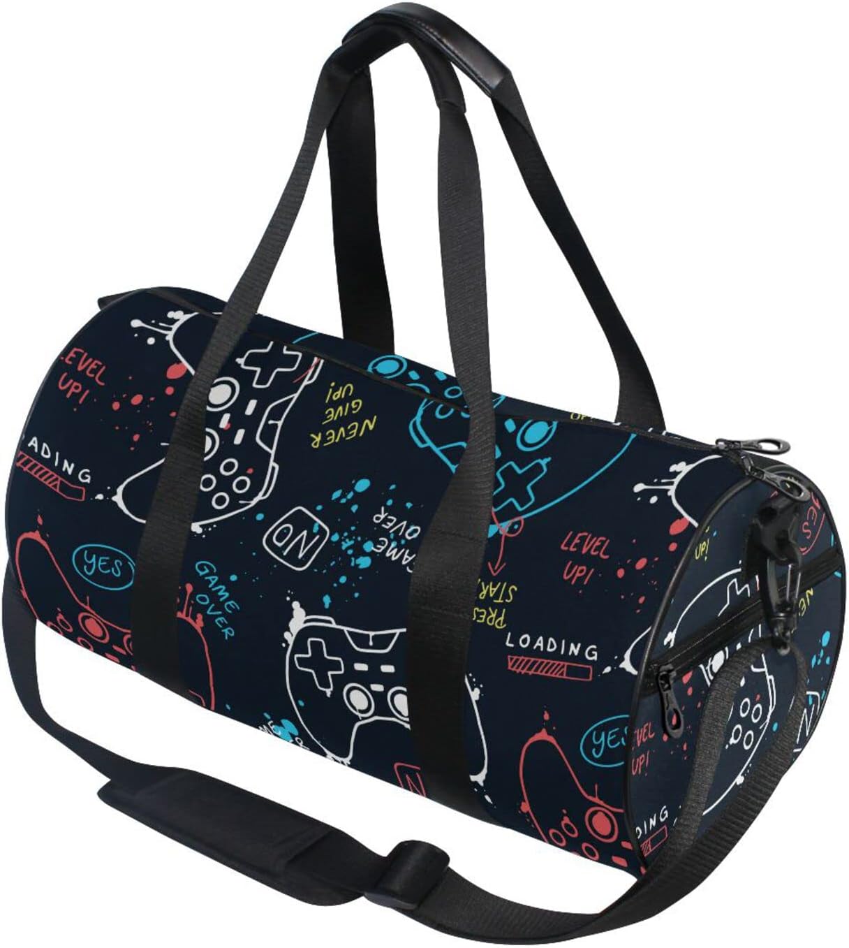 Gaming Gamepad Pattern Round Duffel Sports Bag Lightweight with Inner Pocket Gym Bag for Men Women Duffle Bag for Travel Sports