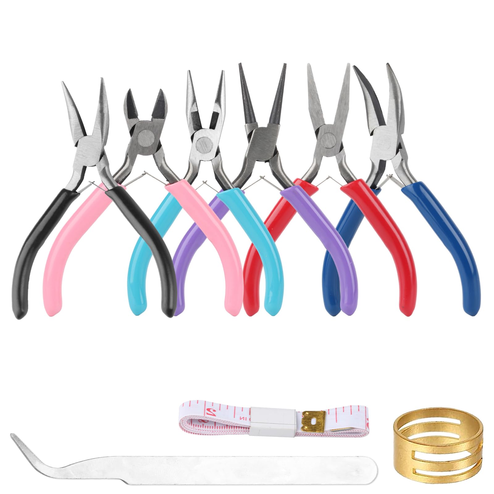 6 Pz pinze per creazione di gioielli, pinze a becchi piegati/tronchesi/naso tondo/naso conico/naso curvo/naso piatto per le riparazioni di gioielli