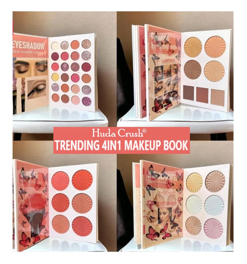Image of Essential All in One 4 Pages Face Makeup Book Palette Combo Kit Set - Eyeshadow Palette, Highlighter, Blusher, Contour, Bronzer, Eyebrow Color- Professional Kit for a Flawless Look (Women)