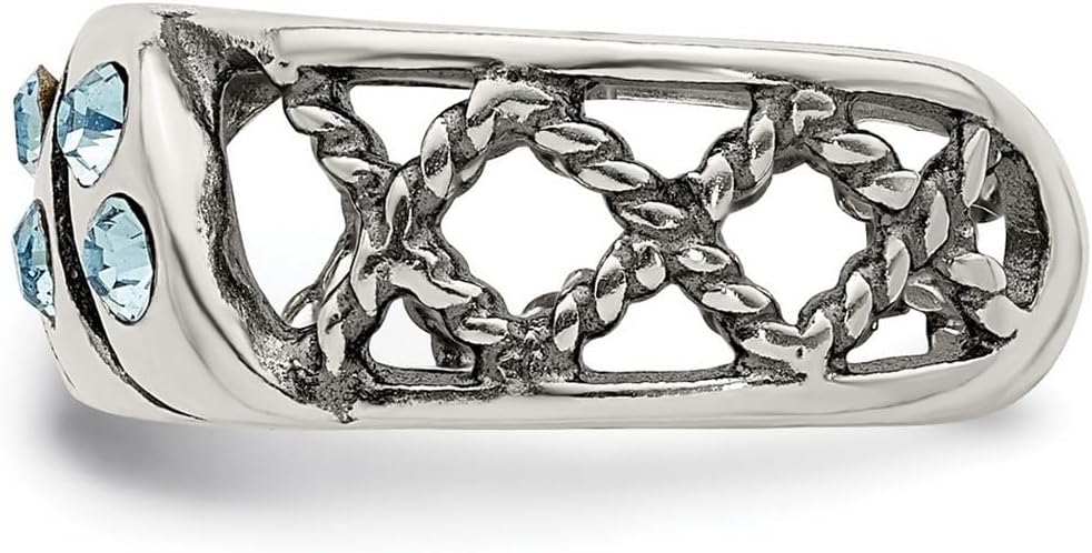 JewelryWeb 925 Sterling Silver Solid Polished Oxidized Blue Crystal toe ring 6mm Wide toe ring for Women