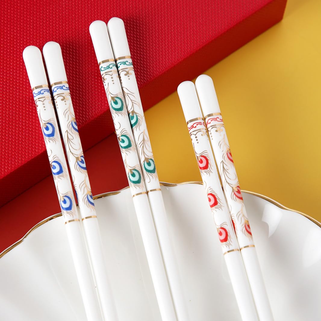 Jeu de baguettes, Coffret cadeau de 10 paires baguettes réutilisables qualité supérieure avec étui, en céramique d'os haute délicates(T)