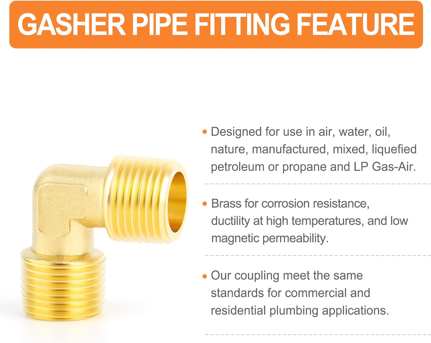 GASHER 5PCS 90 Degree Barstock Street Elbow, 1/2 Inch NPT Male Pipe to 1/2 Inch NPT Male Brass Pipe Fitting
