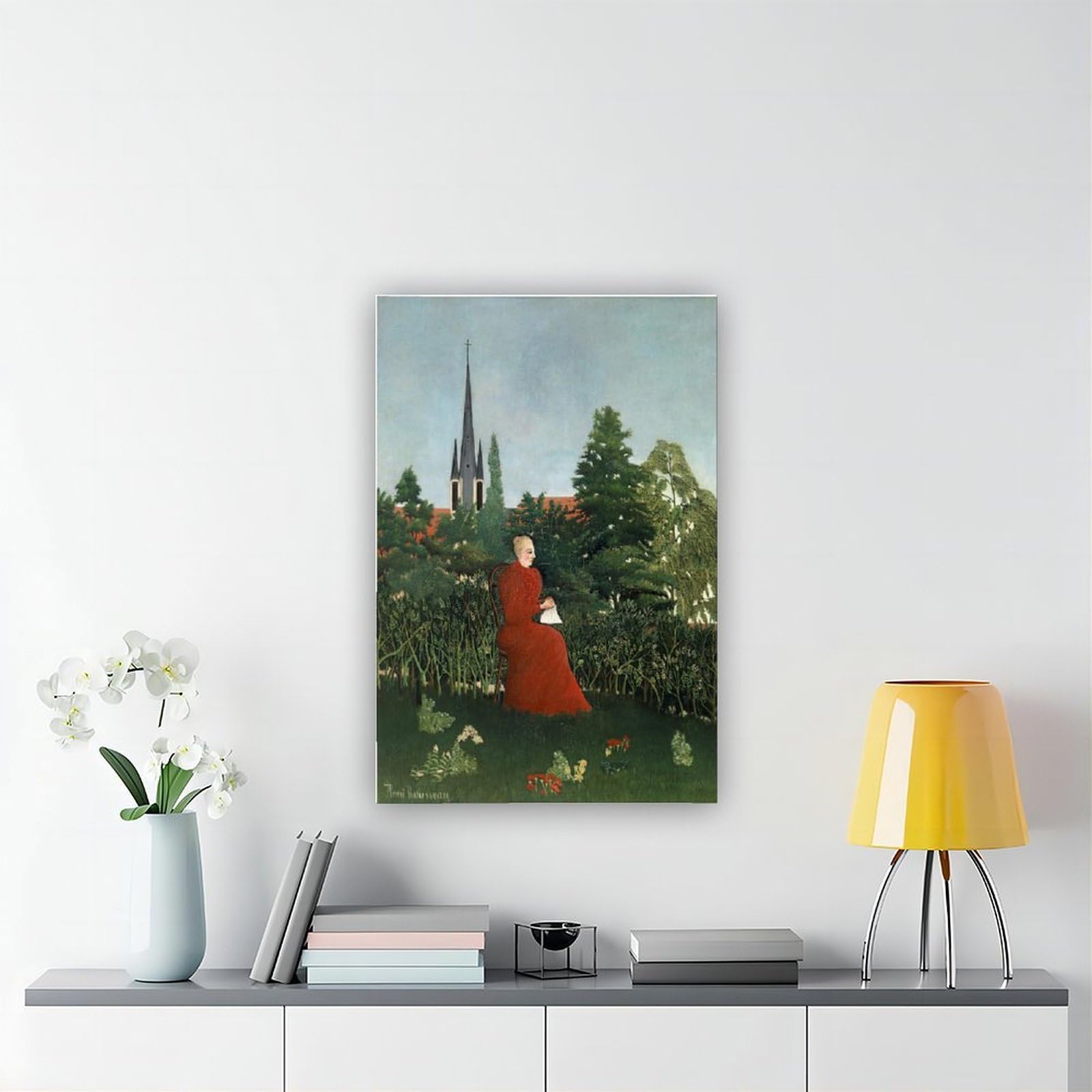 ANFOTCM Henri Rousseau, portret kobiety w krajobrazie, artystyczna dekoracja ścienna plakat rodzina bar restauracja garaż kawiarnia sztuka znak prezent 50 x 75 cm