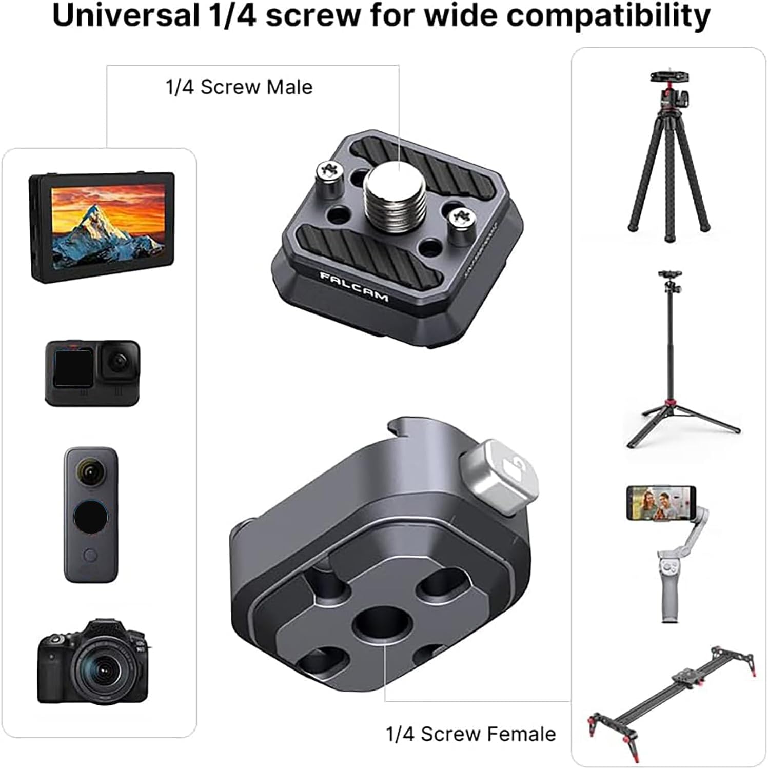 FALCAM F22 Basic Quick Release Plate Kit, Camera Mounting Adapter Convert 1/4" Thread to F22 QR System, 22mm Aluminum Camera Accessory Kit for Filmmaker & Photographer, Fits for Sony Canon DSLR Tripod