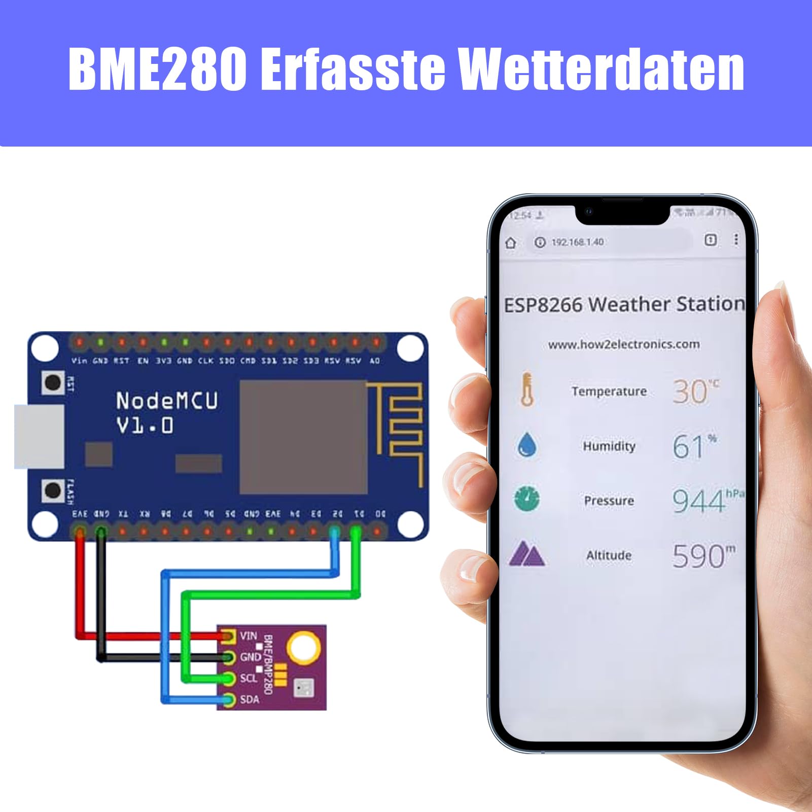Produktbild von 5V BME280 Sensor Modul – Temperatur, Feuchte, Luftdruck – Für Arduino & Raspberry Pi (5 Stk.)