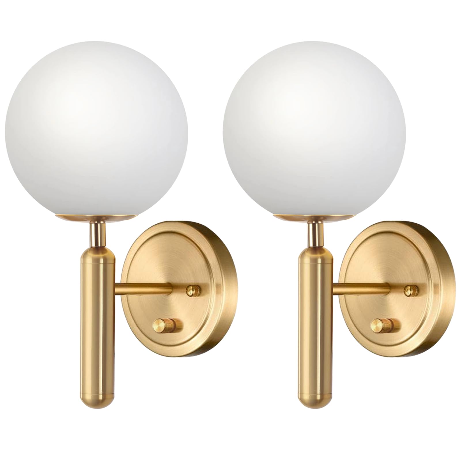 Photo 1 of femusytt Dimmable Wall Sconces with Knob Switch Hardwired Bathroom Wall Light Set of Two Decor Indoor Glass Globe Shade Gold Mid Century Modern Wall Lamp for Bedside Bedroom Living Room