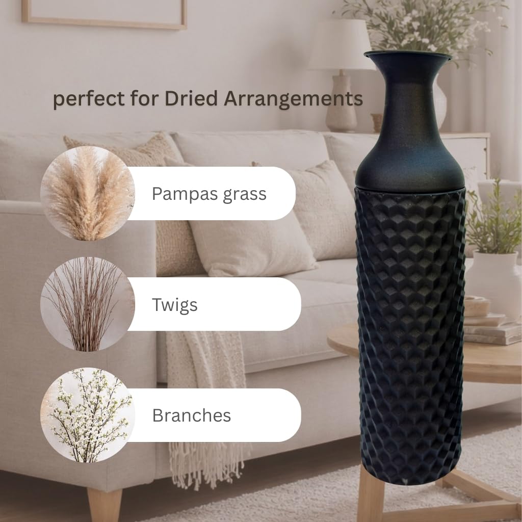 Leewadee Set de 2 Grandes Jarrones de Suelo Metal para Pampa | 2 Jarrones Deco para el Salón, en pareja junto a chimenea & TV para Pampa & ramas. Irrompible, sin astillas