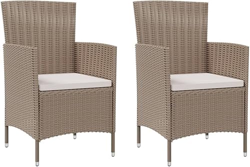 Sillas para patio con cojines, 2 piezas de ratán de polietileno, color beige, sillas de patio trasero, sillas de jardín Sillas para Comedor silla de
